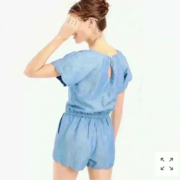 J. Crew Linen/Cotton Blend Scalloped Sleeve Romper Size Large - Picture 2 of 6